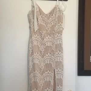 Lulus- Just My Love White Lace Tie-Strap Midi Dress - small